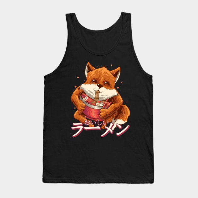 Fox Eating Ramen Ramen Noodle Lovers Fox Themed Gift Tank Top by playingtheangel